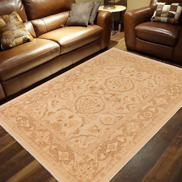 handmade Traditional Kafkaz Chobi Ziegler Beige Brown Hand Knotted RECTANGLE 100% WOOL area rug 6 x 9